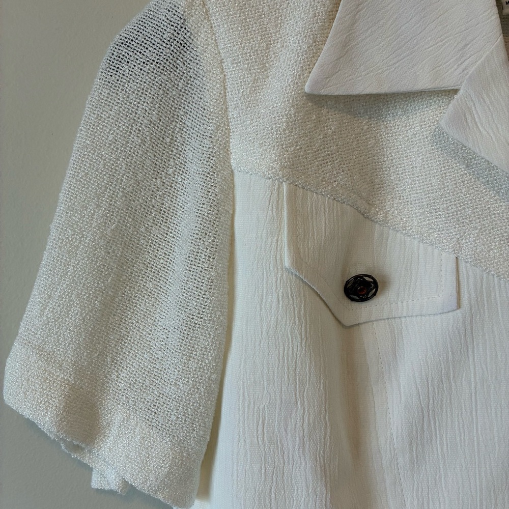 Linen blend Y2K white button down dress with faux cropped blazer 90s vintage - Picture 8 of 13
